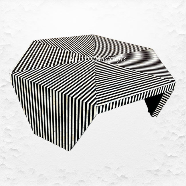Hexagonal Stripe Bone Inlay Coffee Table Black 1