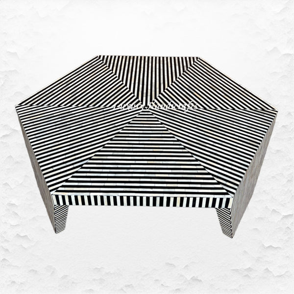 Hexagonal Stripe Bone Inlay Coffee Table Black