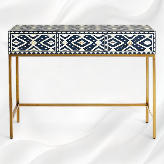 Ikat Bone Inlay Vanity Table Blue 1