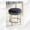 Ikat Bone Inlay Round Stool Blue 1