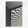 Illusion patterned black sideboard with bone inlay finish