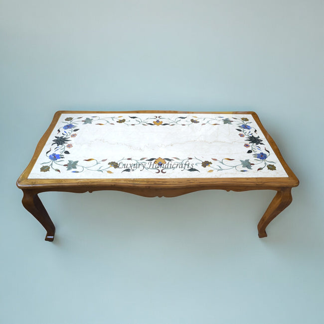 Mesa de comedor de mármol italiano con incrustaciones de piedras preciosas