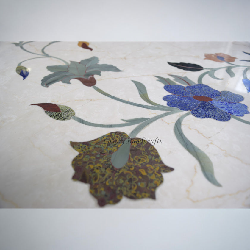 Italian Marble Dining Table Gemstone Inlay – Luxury Handicraft