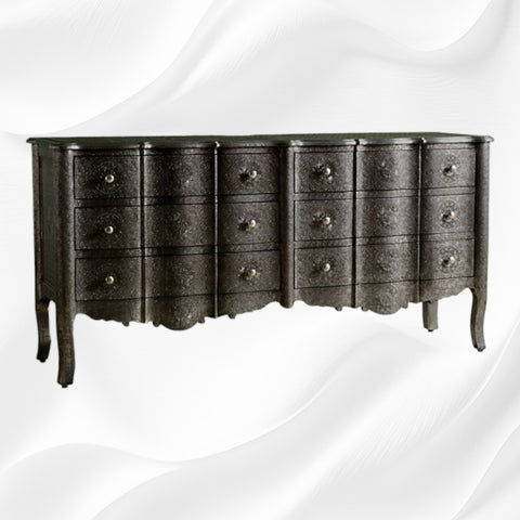 Jaden Antique Black Metal Embossed 6 Drawer Chest