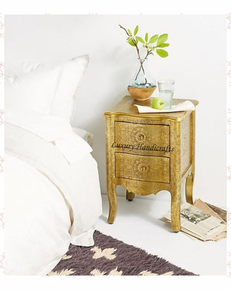 Jaden Antique Brass Embossed 2 Drawer Bedside 1