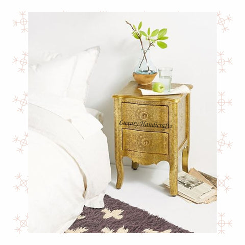 Jaden Antique Brass Embossed 2 Drawer Bedside