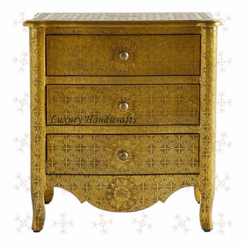 Jaden Antique Brass Embossed 3 Drawer Bedside