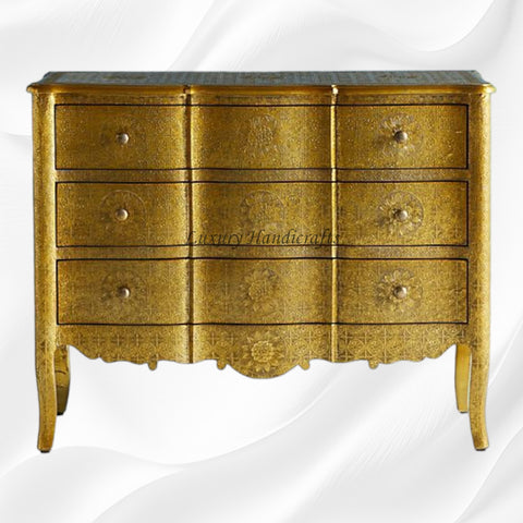 Jaden Antique Brass Embossed 3 Drawer Chest