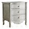 Jaden Antique White Metal Embossed 3 Drawer Bedside 2