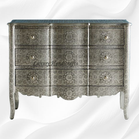 Jaden Antique White Metal Embossed 3 Drawer Chest