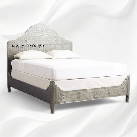 Jaden Antique White Metal Embossed Bed 1