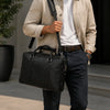 Jamie Buffalo Leather Briefcase- Black