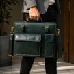 Kai Full Grain Leather Briefcase - Dark Green