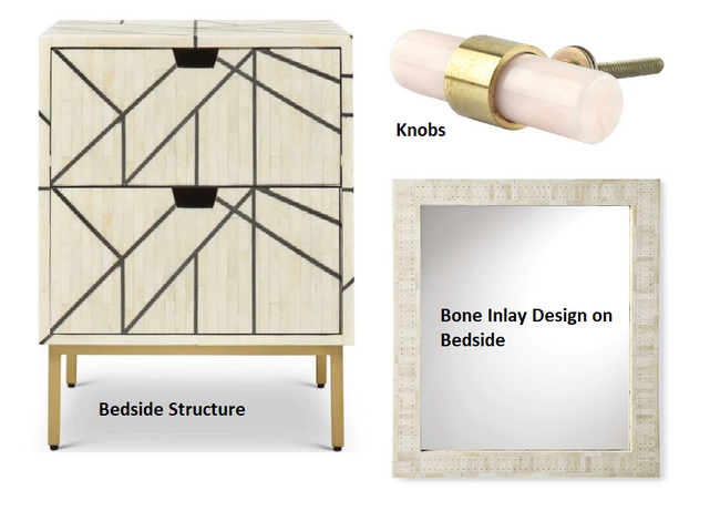 Full Bone Inlay Mirror and Bedside set