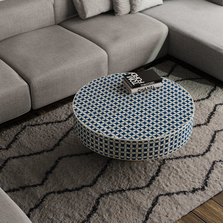 Lisa oval coffee table in indigo with mother of pearl inlay