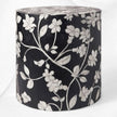 Runder Hocker mit Knocheneinlage, Blumenmuster, Schwarz