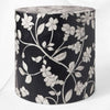 Runder Hocker mit Knocheneinlage, Blumenmuster, Schwarz