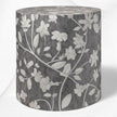 Runder Hocker mit Knocheneinlage, Blumenmuster, Grau