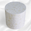 Runder Hocker mit Knocheneinlage, Blumenmuster, Weiß