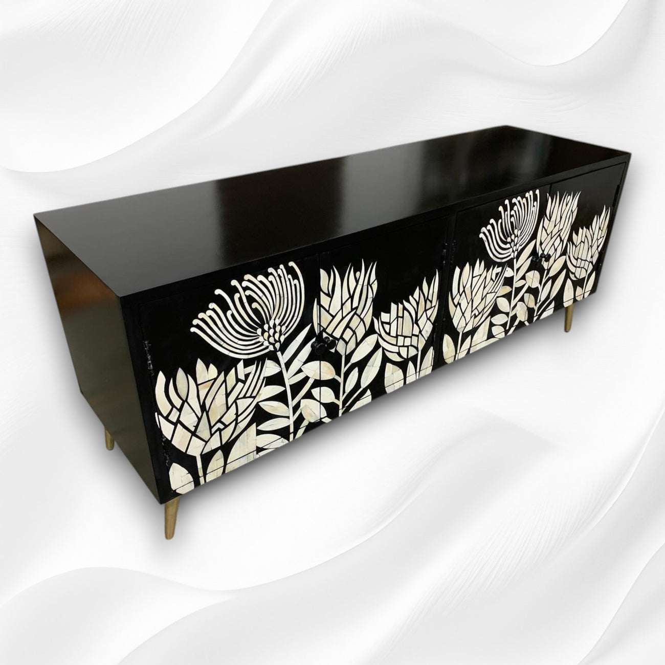 Bone Inlay Media Console | Bone Inlay TV Unit – Luxury Handicraft