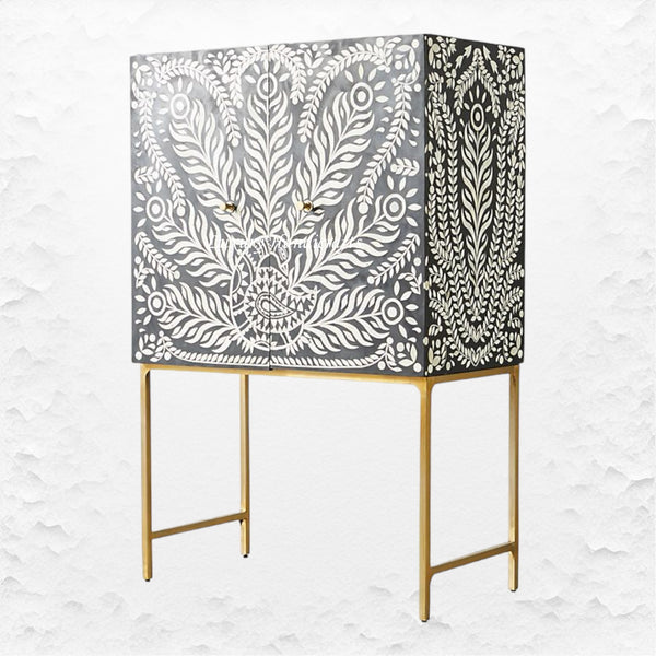 Lucienne Bone Inlay Bar Cabinet Peacock Black