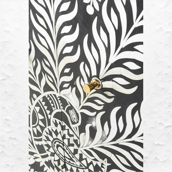 Lucienne Bone Inlay Bar Cabinet Peacock Black