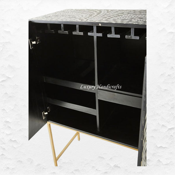 Lucienne Bone Inlay Bar Cabinet Peacock Black