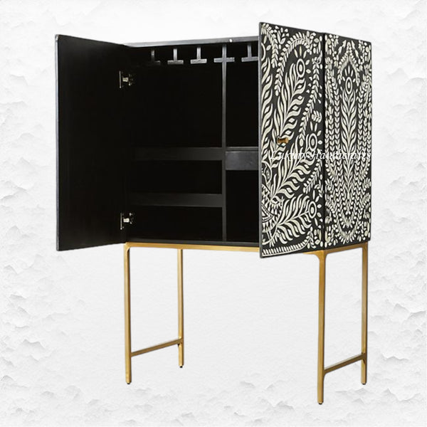 Lucienne Bone Inlay Bar Cabinet Peacock Black
