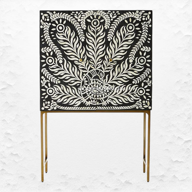 Lucienne Bone Inlay Bar Cabinet Peacock Black 1