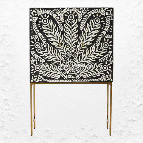Lucienne Bone Inlay Bar Cabinet Peacock Black