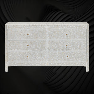MOP Inlay Edge Floral 6 Drawer Dresser Grey