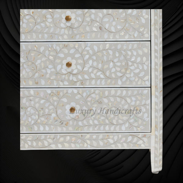 MOP Inlay Edge Floral 6 Drawer Dresser Grey