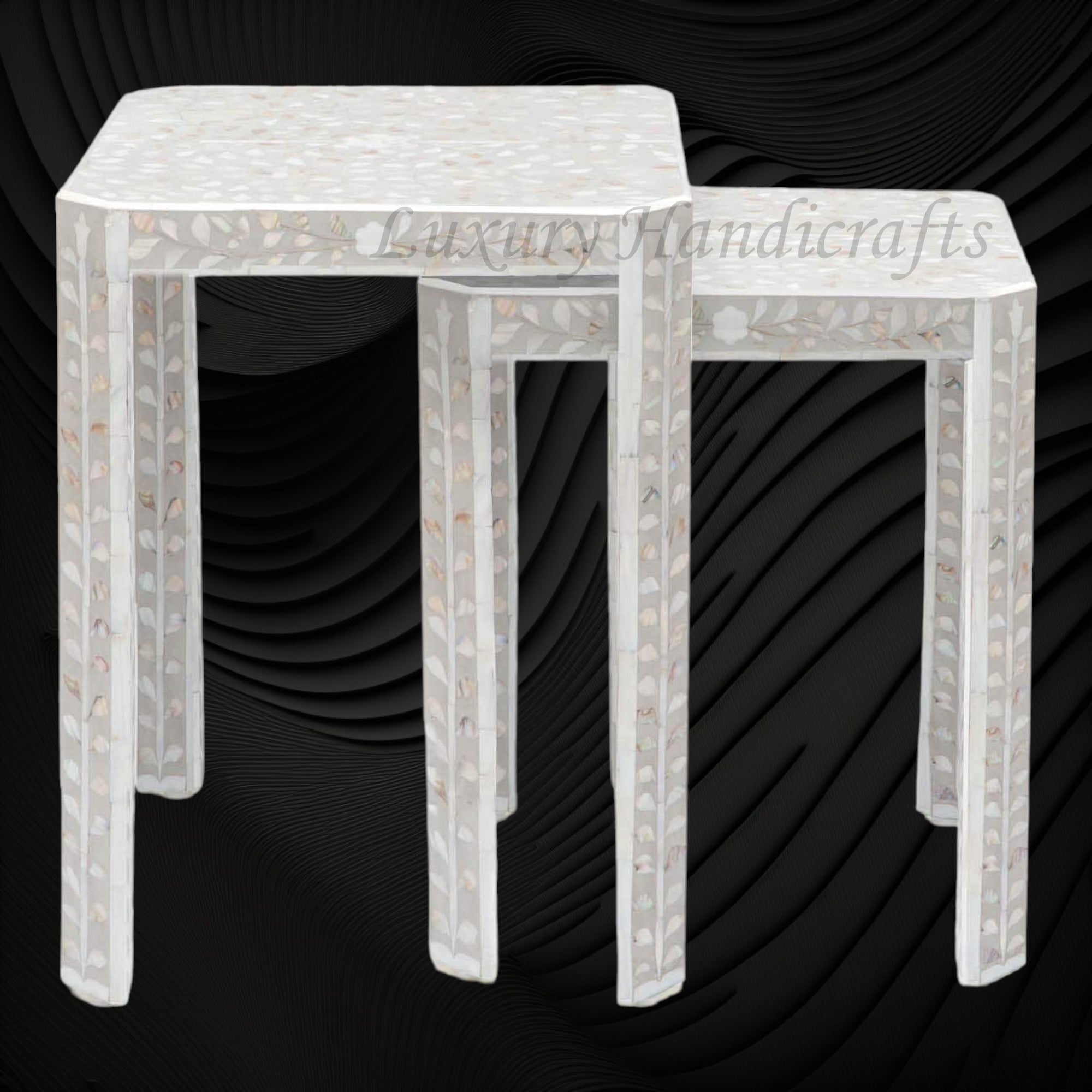 MOP Inlay Edge Nesting Table Set Grey