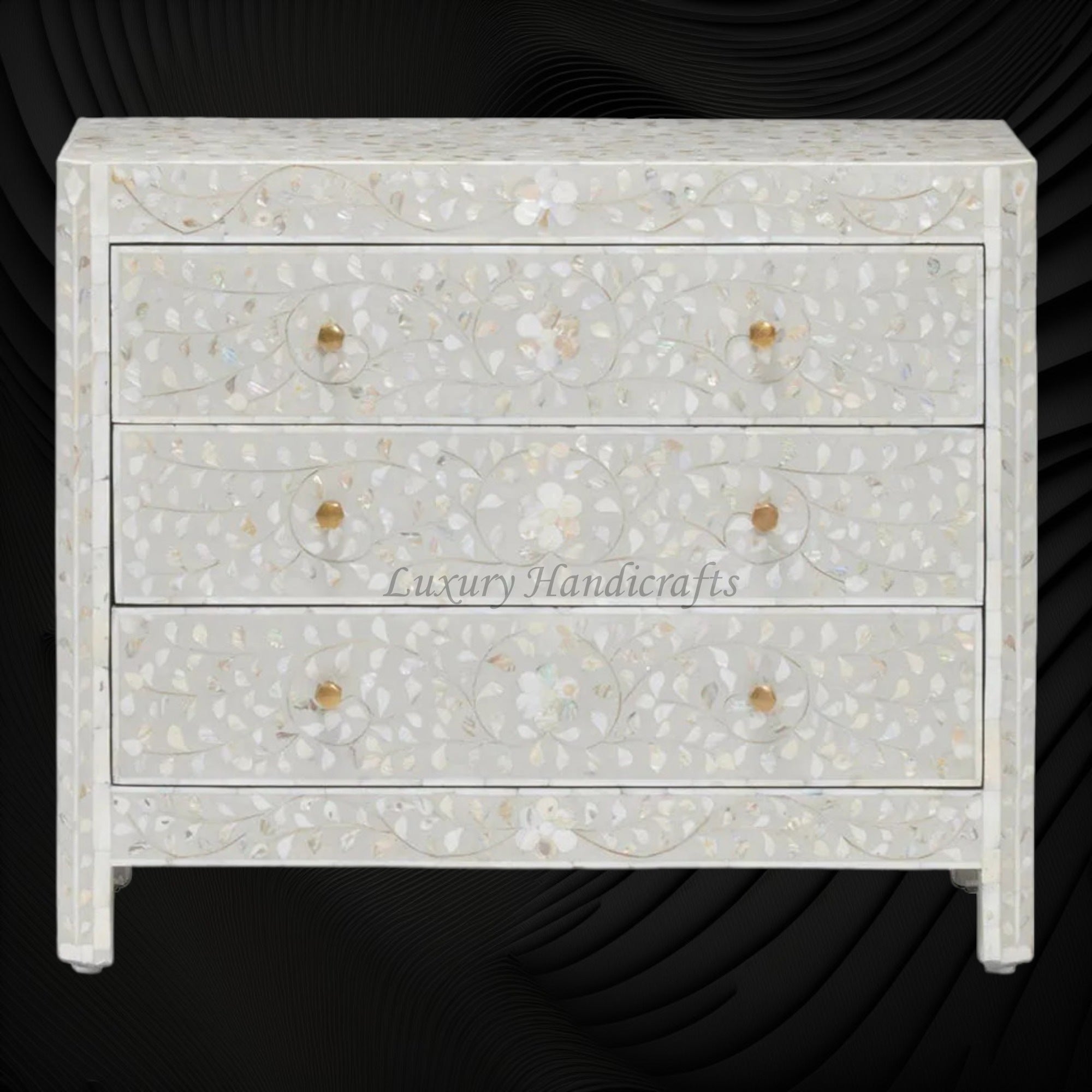 MOP Inlay Edge Floral Dresser Grey