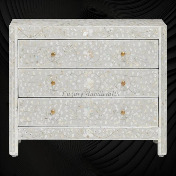MOP Inlay Edge Floral Dresser Grey
