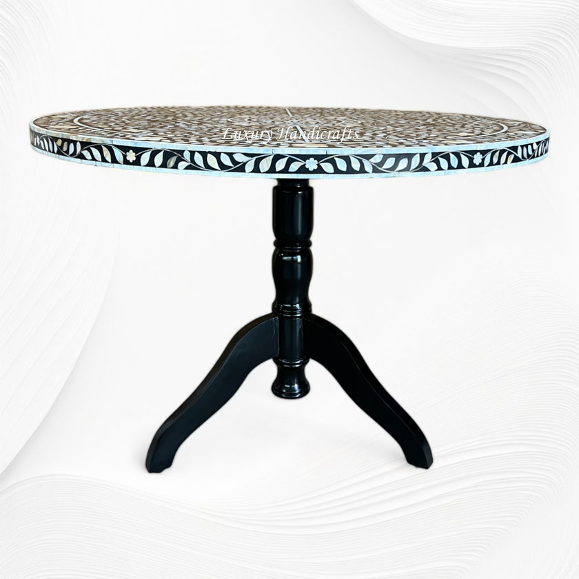 MOP Inlay Dining Table Flower Center Design Black – Luxury Handicraft