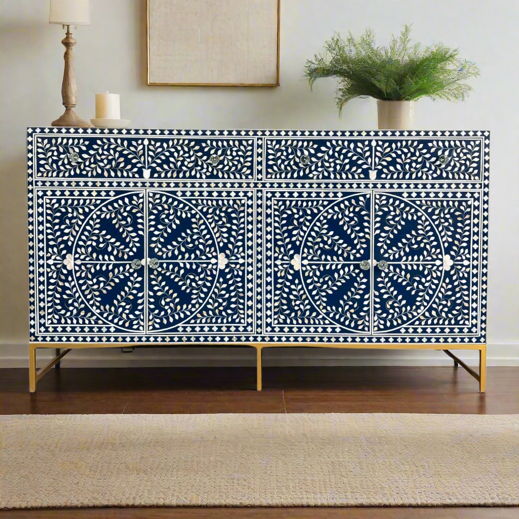 MOP Inlay Scroll Vine Buffet Navy Blue – Luxury Handicraft