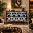 Bone Inlay Swan Cabinet 4 Door Black