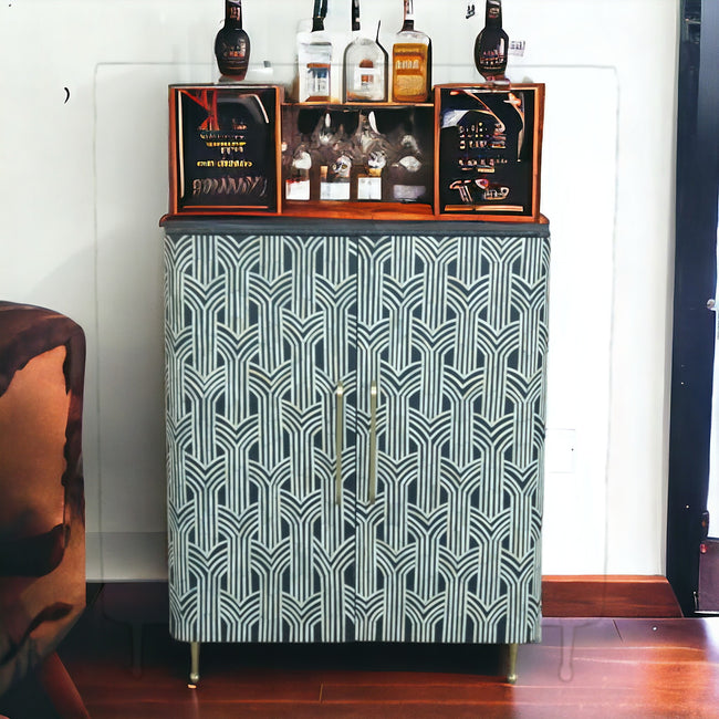 Midtown Bone Inlay Bar Cabinet Black 1