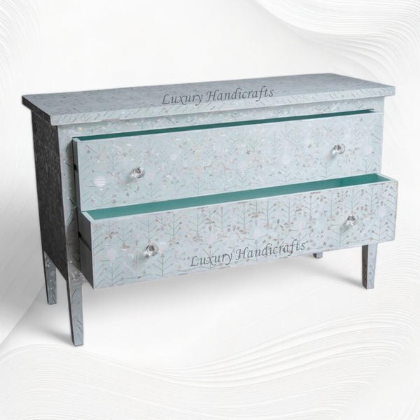 Moghul Flower MOP Inlay 2 Drawer Chest Seafoam