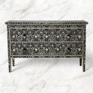 Moghul Flower Bone Inlay 2 Drawer Chest Black