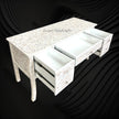 Mother of Pearl Inlay Curved 5 Drawer Floral Desk White 4