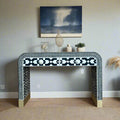 Moroccan Bone Inlay Waterfall 2 Drawers Console Black 1