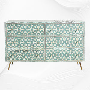 Bone Inlay Moroccan Design 6 Drawers Green