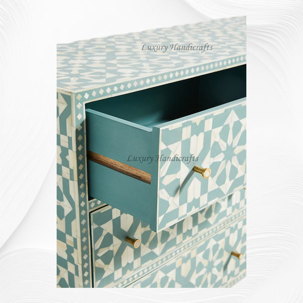 Bone Inlay Moroccan Design 6 Drawers Green