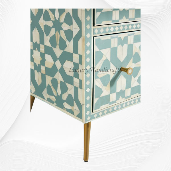 Bone Inlay Moroccan Design 6 Drawers Green