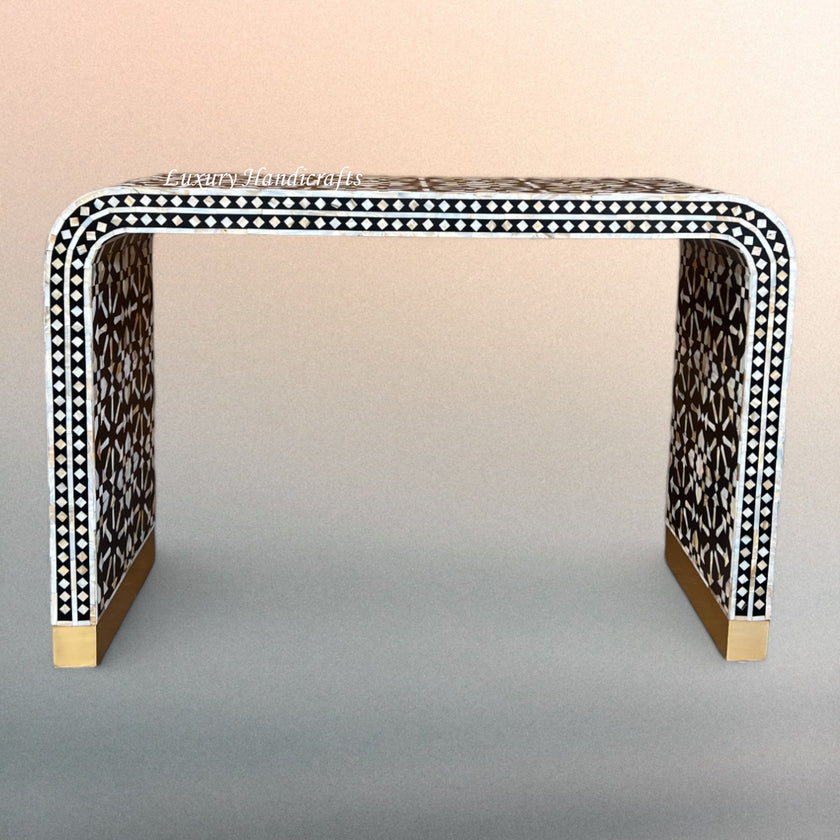 Moroccan MOP Inlay Waterfall Console Table Black | Mother Of Pearl Des ...
