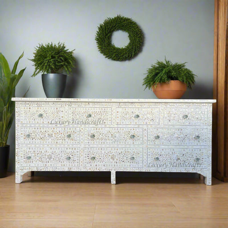 White Mother Of Pearl Inlay sideboard 10 Drawers 1