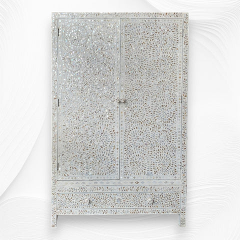 Mother of Pearl Inlay Armoire Floral White 1