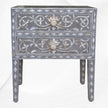 Mother Of Pearl Inlay Bedside 2 Drawer Lotus Design Grey 1